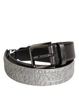 Dolce & Gabbana Black Silver Pebbled Texture Leather Buckle Men Belt