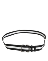 Dolce & Gabbana Black White Striped Metal Buckle Men Belt