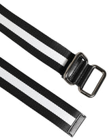 Dolce & Gabbana Black White Striped Logo Metal Buckle Belt