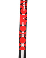 Dolce & Gabbana Black White Striped Logo Metal Buckle Belt