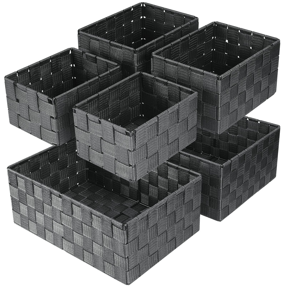 Uvellgift Woven Storage Baskets Storage Bins Cube Basket Container Baskets Storage Boxes Organizers for Clothes /Shelves/ Closet Set of 6 (Grey)