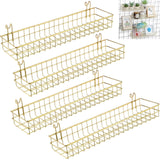 Blulu 4 Pcs 15.75 x 3.94 x 1.97 Inch Metal Grid Wall Baskets with Hooks Grid Wall Shelves Hanging Wire Basket Multi Function Storage Organizer for Kitchen Organizing Display (Gold)