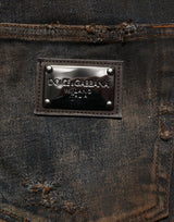 Dolce & Gabbana Black Cotton Skinny Tattered Men Denim Jeans