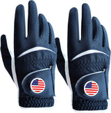 FINGER TEN Golf Gloves Men Left Handed Golfer 2 Pack Right Hand with Ball Marker Leather Premium Weathersof Grip Soft Mens Golf Glove (BlueMediumWorn on Right Hand)