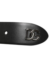 Dolce & Gabbana Black Calf Leather Studded Silver Buckle Belt