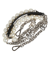 Dolce & Gabbana Black Leather Pearl Chain Bag Accessory Shoulder Strap