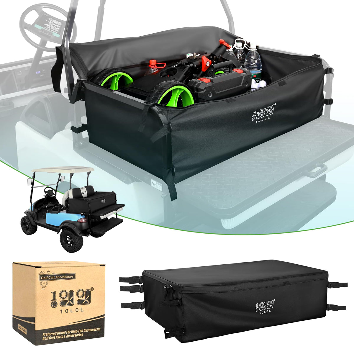 10L0L Golf Cart Cargo Bag for 4 Passenger Golf Carts Golf Car Storage Bag Grocery Shopping Bag for EZGO TXT/RXV Club Car DS/Precedent Yamaha Golf Cart