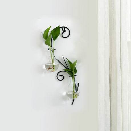Iron Art Wall Planter with Transparent Glass Vase