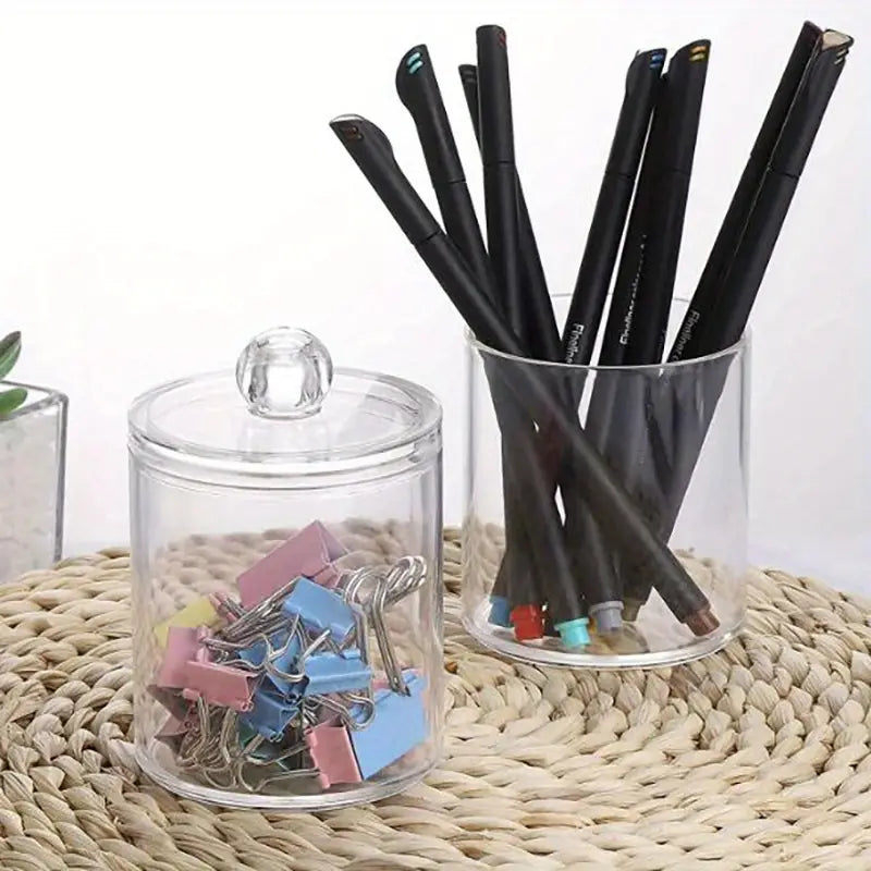 Clear Plastic Cotton Swab Holder and Bathroom Organizer