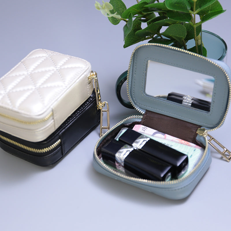 Square Travel Leather Makeup Organizer with Mirror