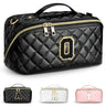 TOPEAST Gifts for Friends Female Mom Initial Makeup Bags Quilted Open Flat Cosmetic Bag Chenille Letter Makeup Pouch Organizer Waterproof Makeup Toiletry Bags with Strap for Women Traveling Q