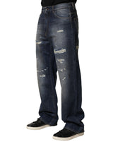 Dolce & Gabbana Blue Tattered Cotton Straight Men Denim Jeans