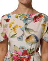 Dolce & Gabbana White Floral Print Silk Sheath LongGown Dress