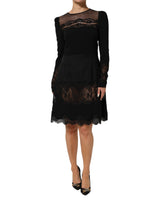 Dolce & Gabbana Black Floral Lace Trim Sheath A-line Dress