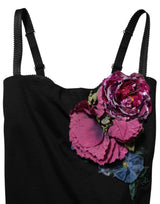 Dolce & Gabbana Black Flower Applqies Bodycon Sheath Dress