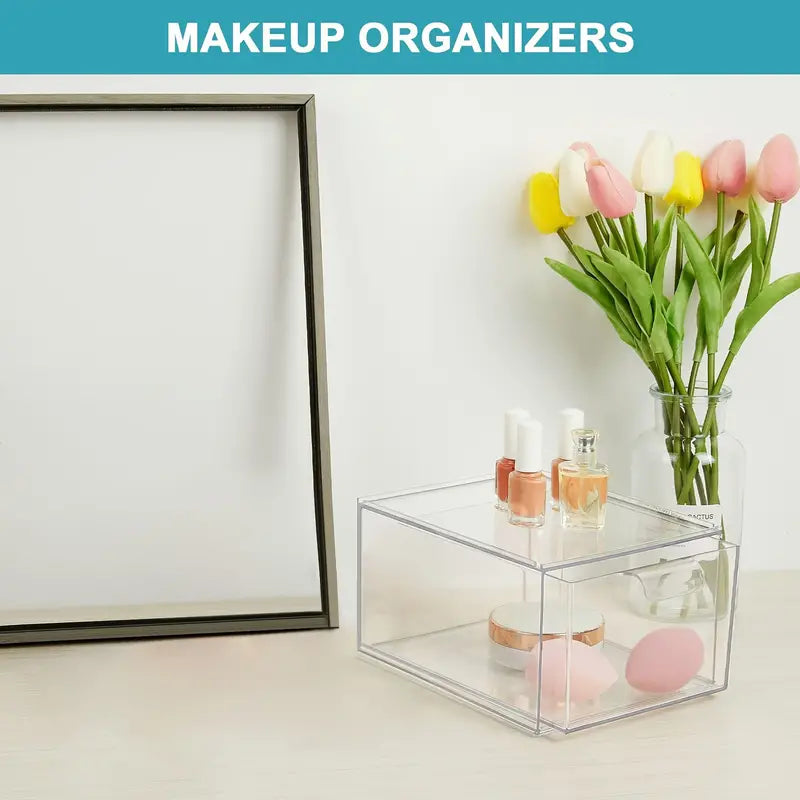 Stackable Acrylic Makeup Organizer with Storage Drawers