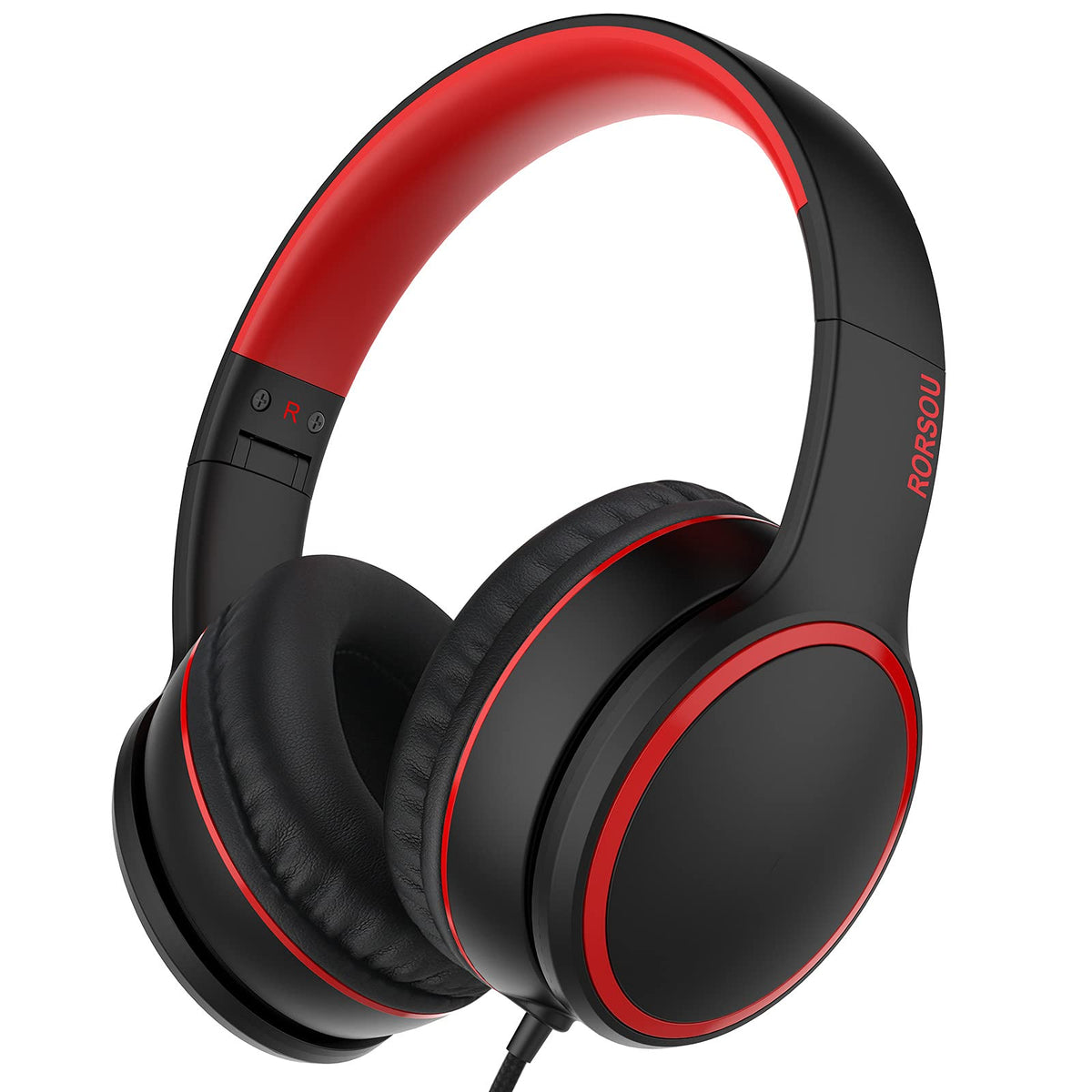 RORSOU R10 On-Ear Headphones with Microphone Lightweight Folding Stereo Bass Headphones with 1.5M No-Tangle Cord Portable Wired Headphones for Smartphone Tablet Computer MP3 / 4 (Black)