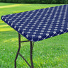misaya Rectangle Vinyl Table Cloth Elastic Fitted Tablecloth with Flannel Backing Waterproof Plastic Table Cover Fits 8 Foot Folding Tables for Camping Indoor and Outdoor (Navy 30" x 96")