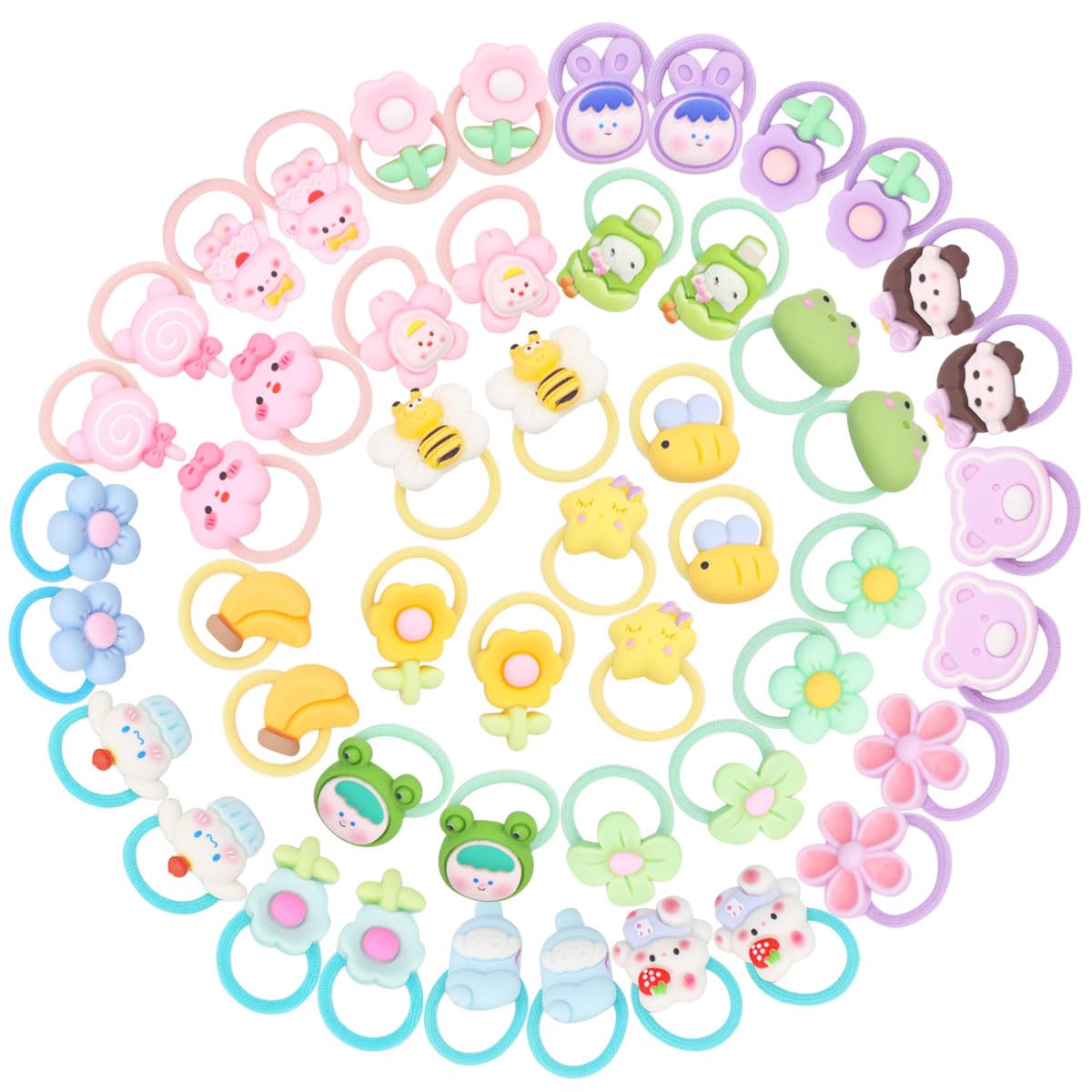 Likeggoad 50 pcs Cute Girls Elastic Hair TiesToddler Hair Ties Bow/Love/Flower/Candy/Cartoon Rubber Bands Small Ponytail Hair TiesBaby Hair Ties for Infants Baby Girls(Random 5 Sets)