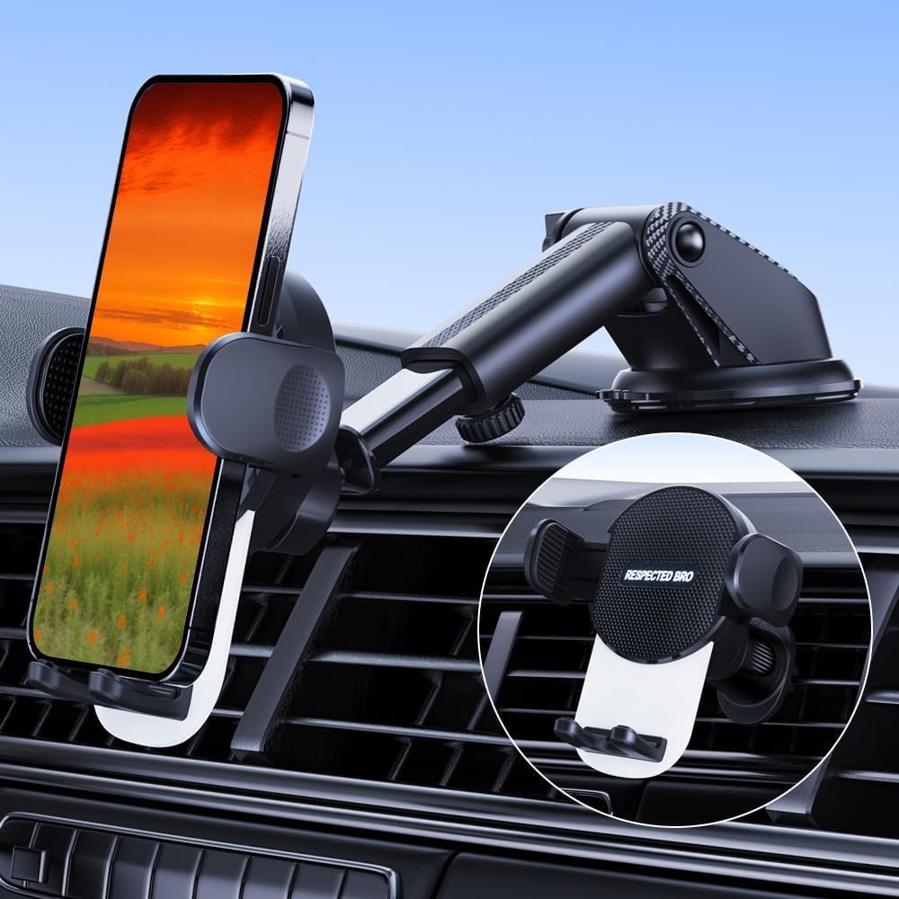 RESPECTED BRO Universal-Car-Phone-Holder-Mount - Cell Phone Holder for Car Dashboard and Windshield Mount Air Vent car Secure Phone Holders for Your Car Compatible with All Smartphones