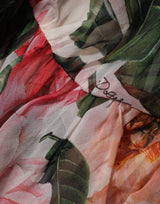 Dolce & Gabbana Pink Camellias Printed Silk V-neck Blouse Top