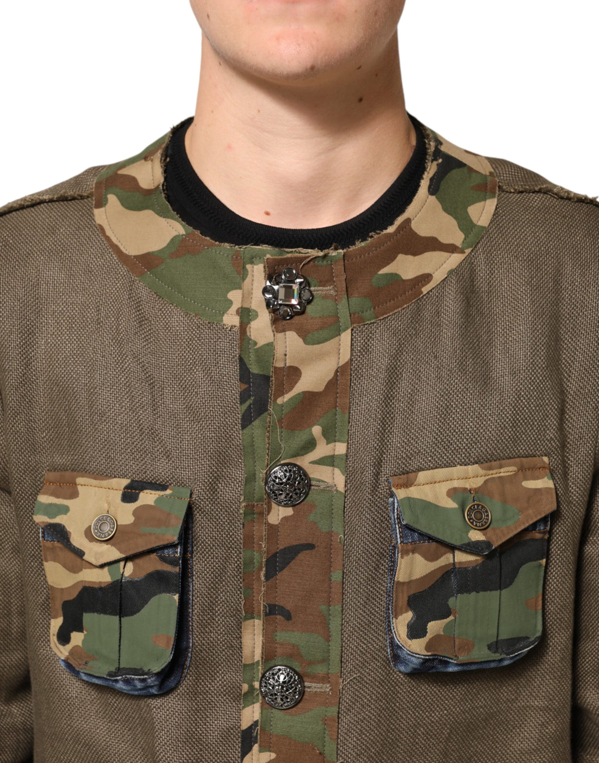 Dolce & Gabbana Brown Camouflage Linen Button Down Jacket