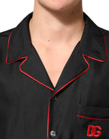 Dolce & Gabbana Black Red Contrast Trim Silk Casual Shirt