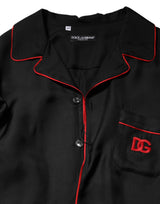 Dolce & Gabbana Black Red Contrast Trim Silk Casual Shirt