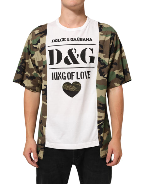 Dolce & Gabbana White Logo Camouflage Crew Neck Men T-shirt