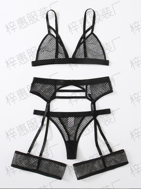 Mesh See-Through Bra Set - Sexy Lingerie (3 Pieces)