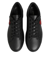 Dolce & Gabbana Black Leather Crystal Heart Sneakers  Shoes