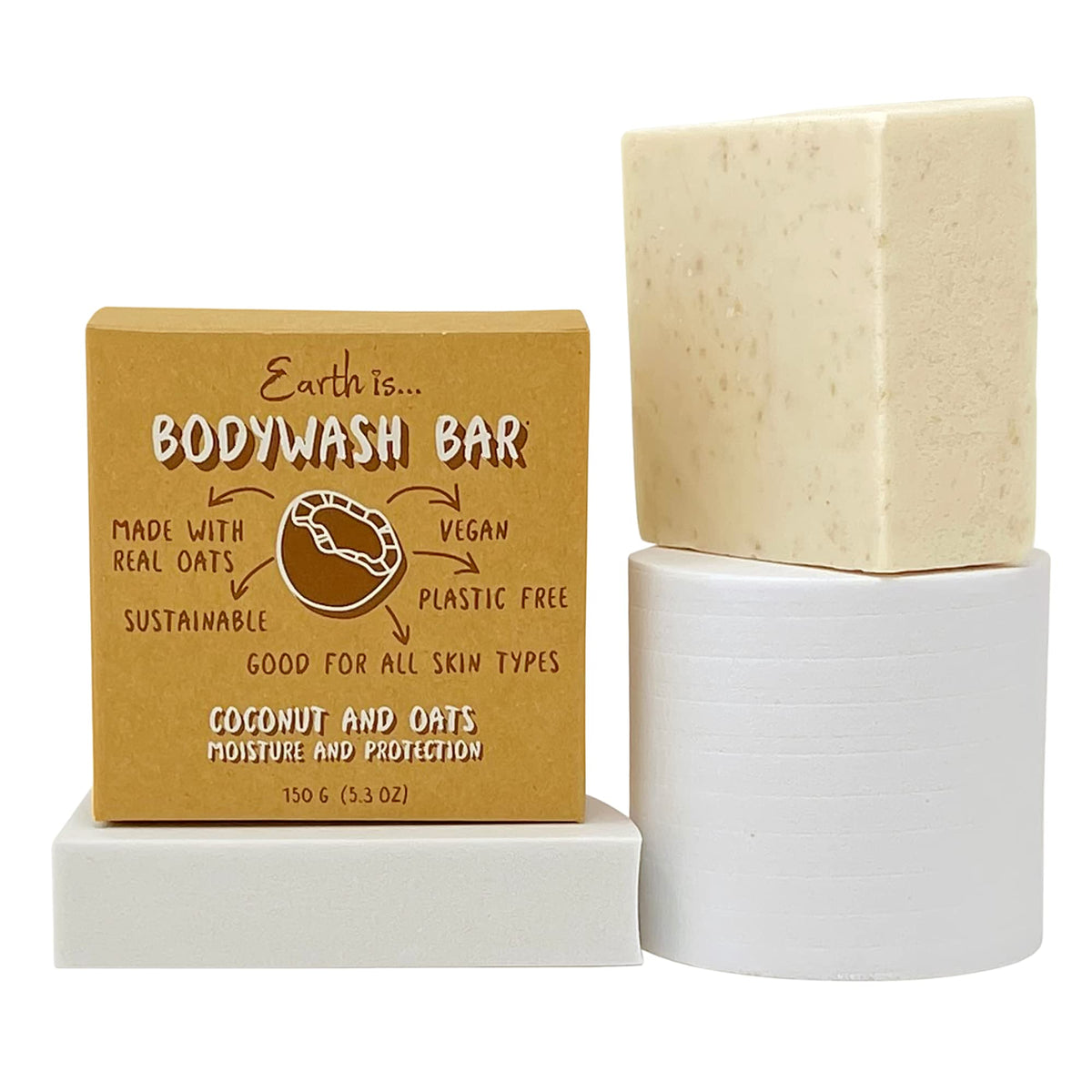 Earth is…Body Wash Bar for All Skin Types – Moisturizing Exfoliating Coconut Oil & Oats - Vegan Plastic Free Eco-Friendly Compostable Recyclable – Coconut Scent 5oz