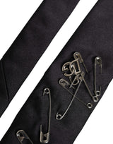 Dolce & Gabbana Black Safety Pins Silk Adjustable Necktie Accessory Tie