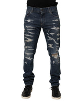 Dolce & Gabbana Blue Tattered Cotton Skinny Men Denim Jeans