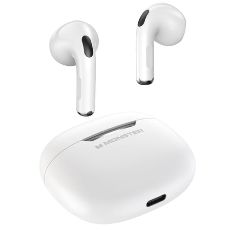 Monster N-Lite 208 Wireless Earbuds Bluetooth Headphones Touch Control Headphones Bluetooth Wireless with 30H Playtime Wireless Headphones Type-C Charging Clear Call for Running Workout White