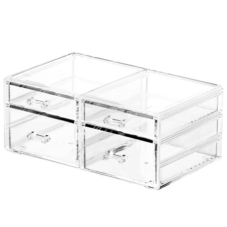 Acrylic Makeup Organizers With 4 DrawersRectangular Office Stationery Supplies Plastic Clear Storage ContainersStackable Acrylic Drawers Suitable for OfficeSchoolHome Cute Desk OrganizerPack of 1