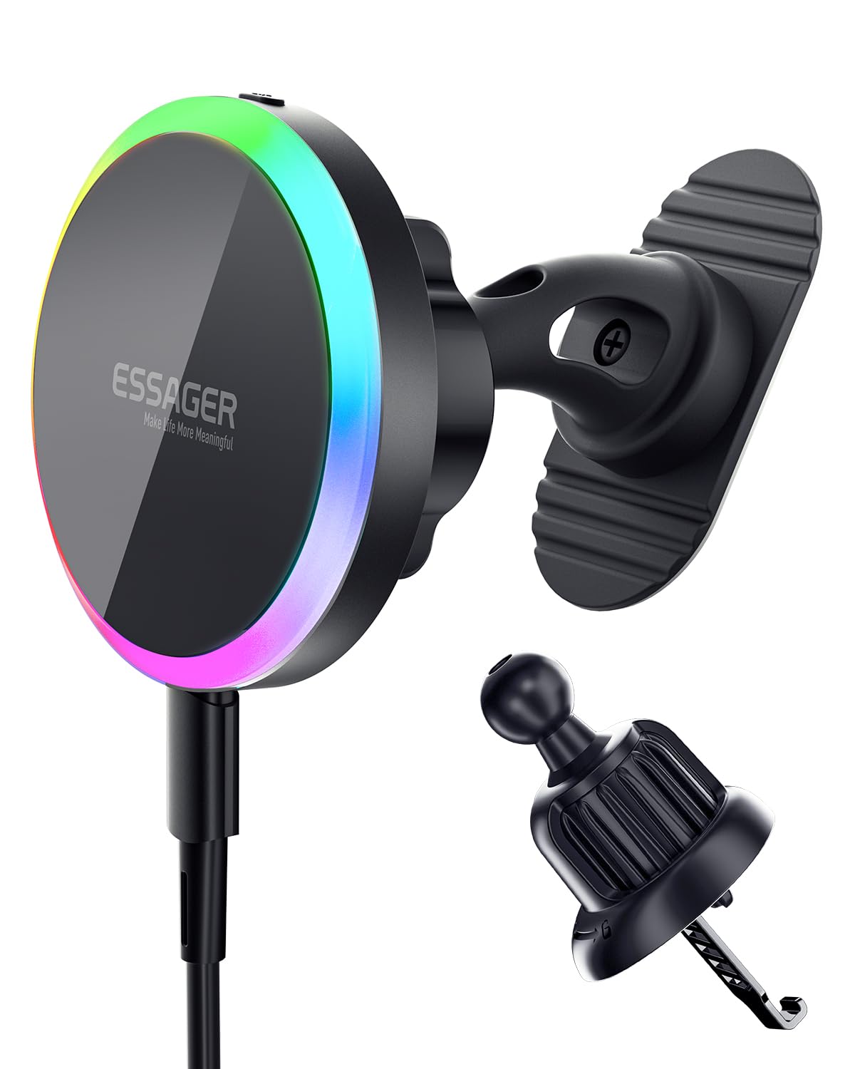 ESSAGER 15W Wireless Car Charger for Magsafe Car Mount Charger Magnetic Car Phone Holder for Dash Air Vent Fast Charging Mount Compatible with iPhone 16/15/14/13/12 Pro Max Series