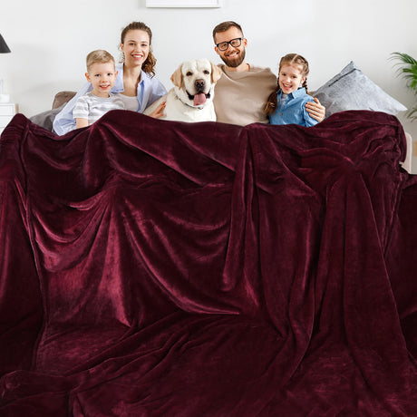 Aemilas Big Fleece Blanket Oversized King 120"x120"- Extra Huge 10x10 Red Blanket for Families Couples Friends in All Seasons - Super Cozy Flannel Blankets for Bed Sofa Couch Camping(Burgundy)