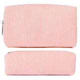 SOIDRAM Corduroy Cosmetic Bag - Cute Pink Makeup Pouch Large Capacity Travel Toiletry Bag Organizer with 1Pcs Makeup Brushes Storage