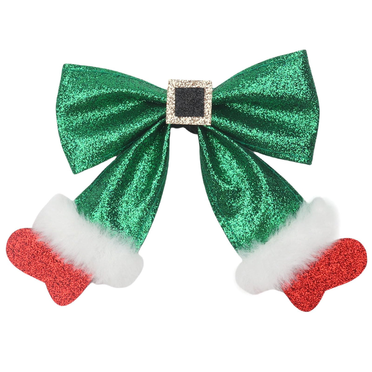 HIFANMM Christmas Hair Bow Clip Xmas Socks Hair Clips for Girls Green Glitter Hair Bows Hairpins Winter Xmas New Year Holiday Alligator Hair Barrette for Costume Outfits Party Favors Gifts