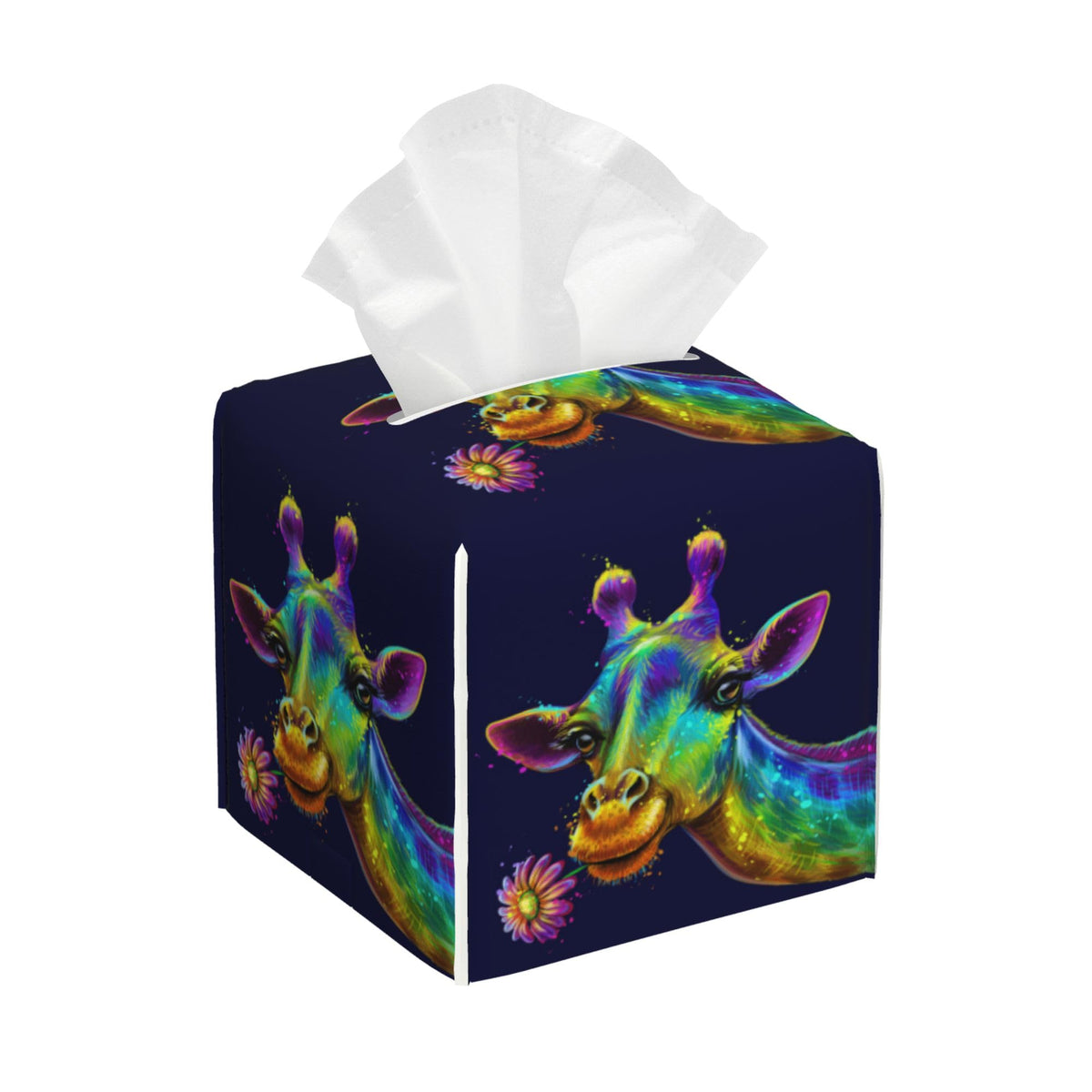 POIUBLE Leather Tissue Box Holder Colorful Giraffe Tissue Box Cover Square Waterproof Tissue Holder Organizer Modern Napkin Holder for Bedroom Dresser Night Stand Office Desk