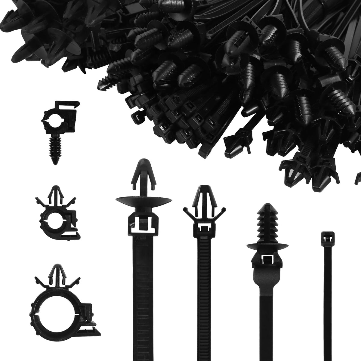 Dakchor 160 Pcs Push Mount Cable Zip Tie Car Wire Loom Routing Clips 7 Different Sizes Quickly Mount Cable Ties Fixed Wire Harness for Jeep Wrangler Trucks Universal Automotive Clips