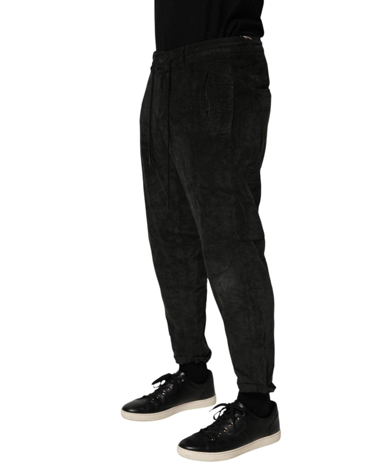 Dondup Black Mid Waist Cropped Corduroy Men Trouser Pants