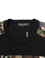 Dolce & Gabbana Black Patchwork Crew Neck Pullover Sweater