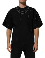 Dolce & Gabbana Black Polyester Necklace Embellished T-shirt