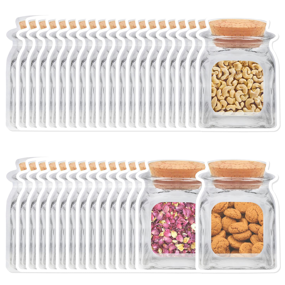 100 pcs Reusable Mason Jar BagsLarge Food Storage Ziplock Bags5.5" X 7.8" Cute Plastic Zipper Leakproof Bags for Freezer Kitchen Camping Picnic Organizer