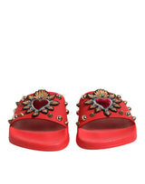 Dolce & Gabbana Red Sacred Heart Stud Slides Beachwear Shoes