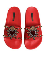 Dolce & Gabbana Red Sacred Heart Stud Slides Beachwear Shoes