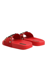 Dolce & Gabbana Red Sacred Heart Stud Slides Beachwear Shoes