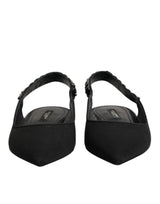 Dolce & Gabbana Black Crystal Charmeuse Slingback Shoes
